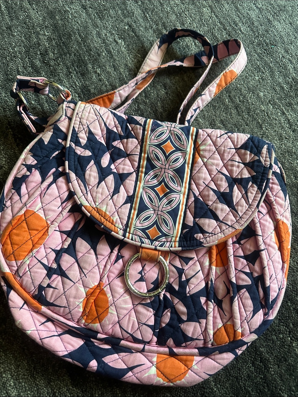Vera Bradley Pink Navy Shoulder Bag with Orange Accents